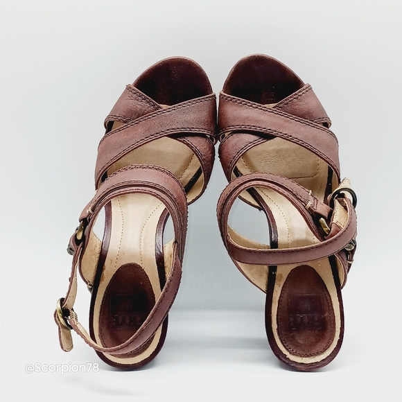 Frye Alexa Criss Cross Wedge Sandals in Brown Leather Size 7.5 for Women - Picture 5 of 7